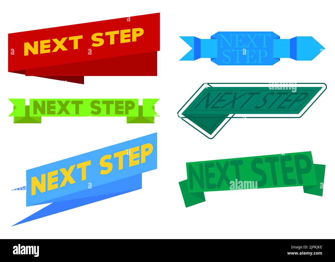 Set di barre multifunzione con testo Next Step (Passo successivo). Modello banner. Etichetta adesiva. Segnale. Illustrazione Vettoriale