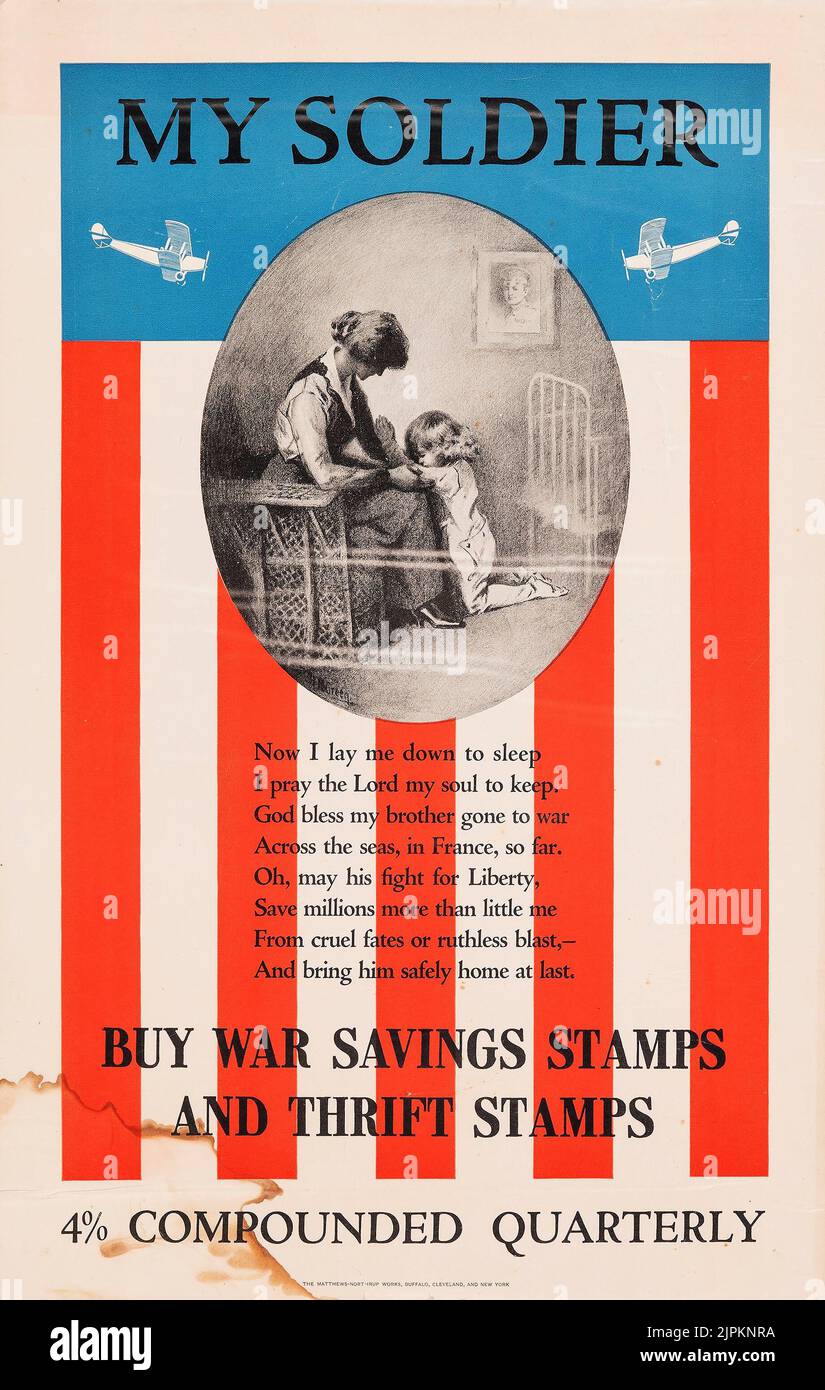 Il mio soldato - Acquista i francobolli di risparmio di guerra e i francobolli di Thrift. Propaganda della prima guerra mondiale (Matthews-Northrop Works, 1917) Foto Stock