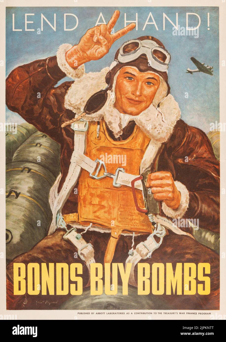 WWII POSTER 'LEND A HAND! BONDS BUY BOMBE'. Artista: Grant Reynard Foto Stock