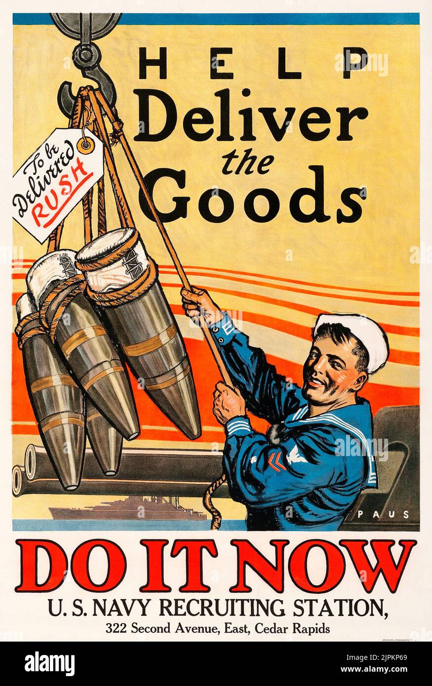 Prima guerra mondiale Propaganda (U.S.A. Navy, 1918). Poster di reclutamento - "aiuta a consegnare la merce", illustrazione di Herbert Andrew Paus Foto Stock
