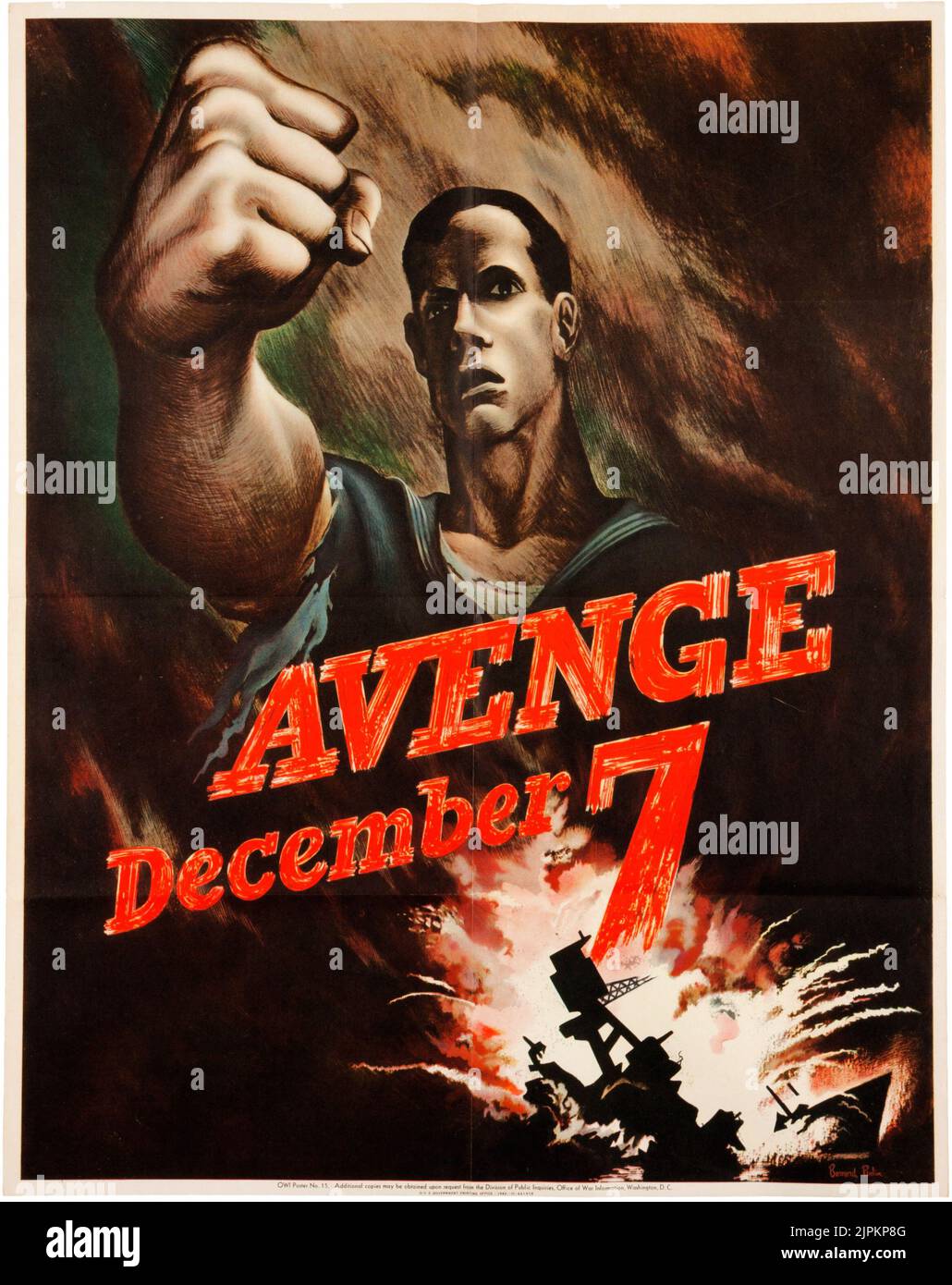 Poster superbo della seconda guerra mondiale "AVENGE December 7". Artista Bernard Perlin. Pubblicato dall'Office of War Information nel 1942 Foto Stock