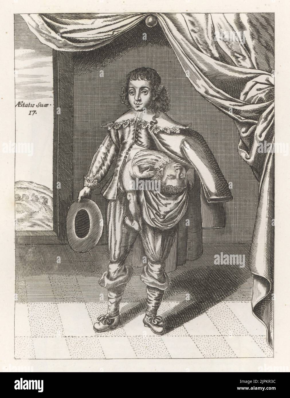 Lazarus e John Baptista Colloredo, gemelli parassiti genovesi, esposti nello Strand di Londra nel 1637. "Un bambino che cresce dalla parte del fratello, in cui stato hanno vissuto fino all'età di 17 anni." Morì dopo il 1646. Gioventù in mantello, doppietto, braghe e stivali con cappello. Israele, i fratelli gemelli. Da un annuncio a larga diffusione stampato da Robert Milbourne. Incisione di copperplate dalla Galleria di Rare ritratti di Samuel Woodburn composta da lastre originali, George Jones, 102 St Martin’s Lane, Londra, 1816. Foto Stock