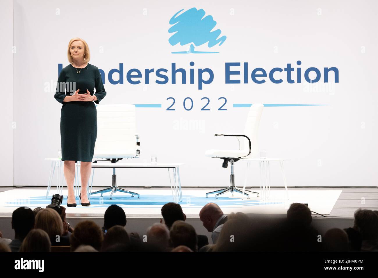 Liz Truss parla alle marchette elettorali della leadership conservatrice a Perth 16 agosto 2022 - Perth, Scozia, Regno Unito Foto Stock