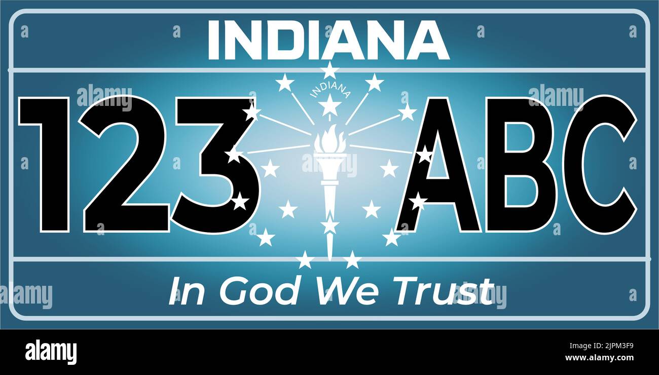 Marcatura delle targhe dei veicoli in Indiana negli Stati Uniti d'America, targhe dei veicoli. Numeri di patente di guida dei diversi stati americani. Stampa vintage Illustrazione Vettoriale