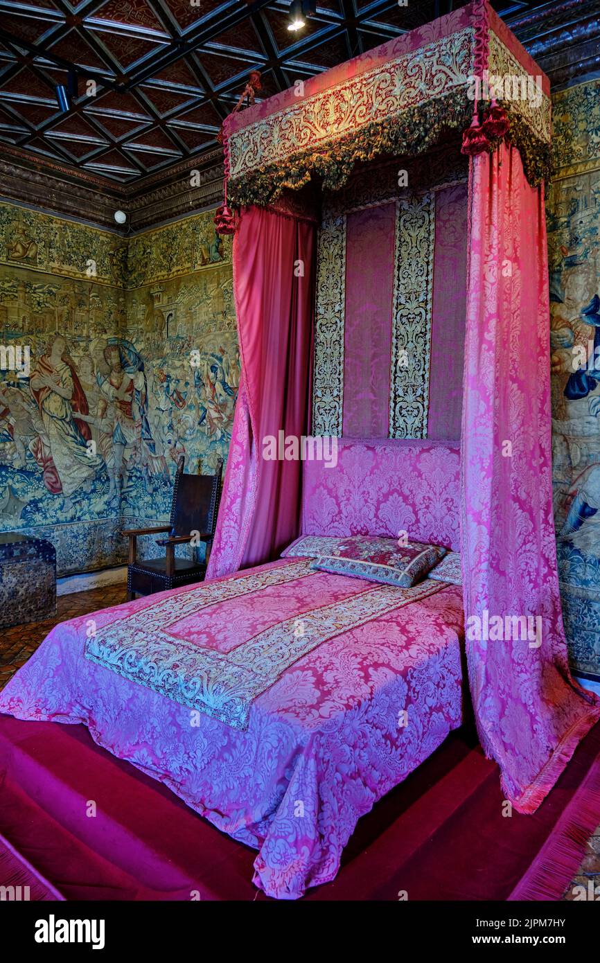 Francia, Indre et Loire, Valle della Loira, Château de Chenonceau, patrimonio mondiale dell'UNESCO, la camera da letto cinque regine Foto Stock