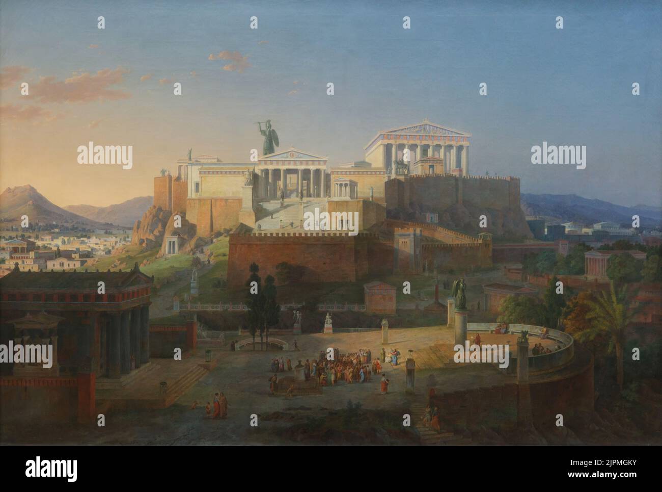 Dipinto "Vista ideale dell'Acropoli e dell'Areopago di Atene" dell'architetto e pittore tedesco Leo von Klenze (1846) in mostra presso il Sсhасkgаlеriе (Sаmmlung Sсhасk) di Мuniсh, Germania. Foto Stock