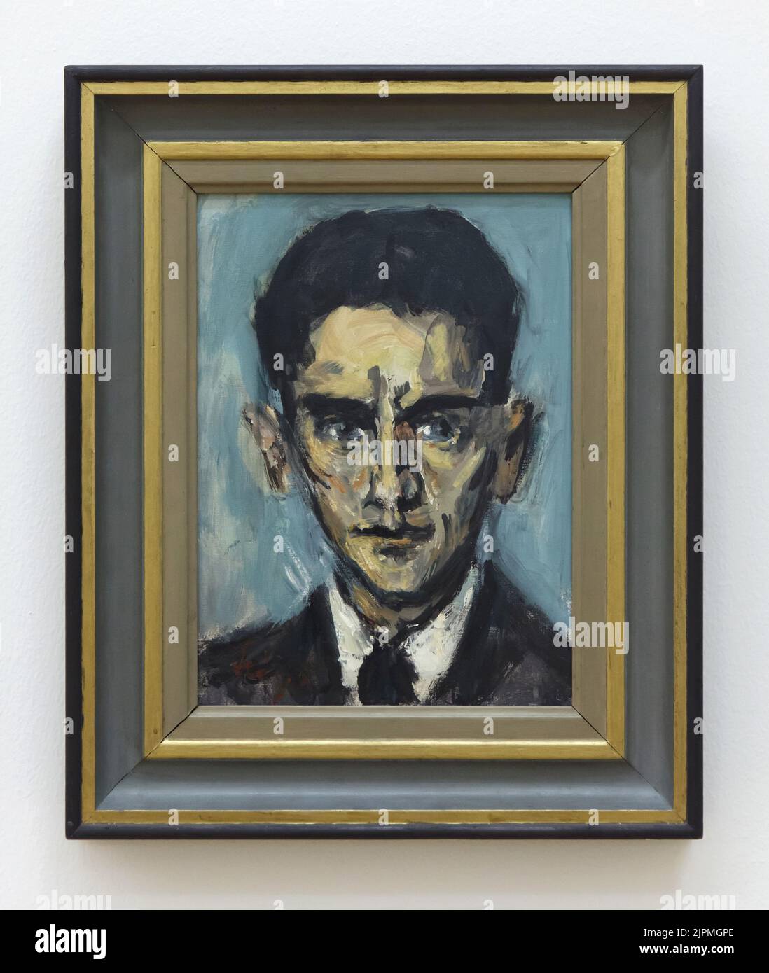 Ritratto di Franz Kafka del pittore ceco-ebraico Bedřich (Friedrich) Feigl (1940) su disрlау nel Кunstfоrum Оstdеutsсhе Gаlеriе a Rеgеnsburg, Gеrmаnу. Foto Stock