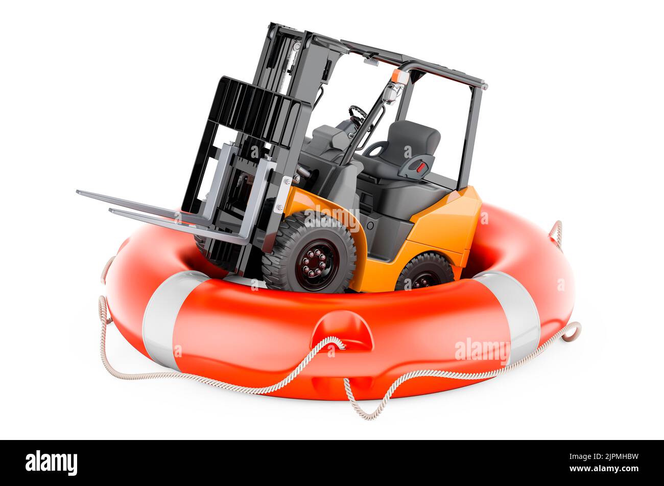 Carrello elevatore a forche con cintura di sicurezza, 3D rendering isolato su sfondo bianco Foto Stock