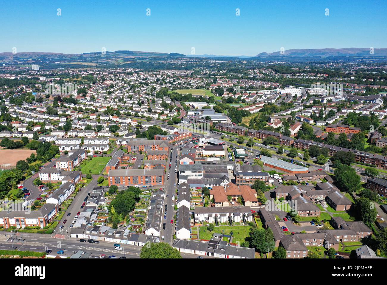 Vista aerea del drone a nord-ovest di Glasgow da Anniesland Foto Stock