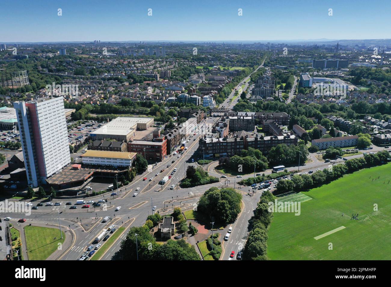 Vista aerea del drone di Anniesland Cross Glasgow Foto Stock