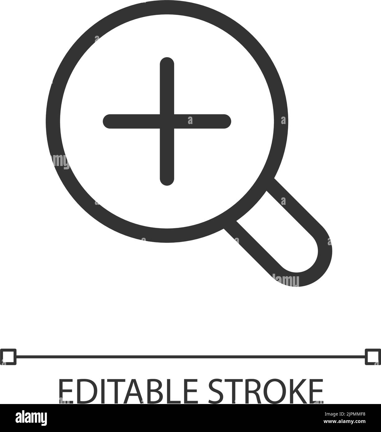 Lente di ingrandimento e icona dell'interfaccia utente lineare più pixel Perfect Illustrazione Vettoriale