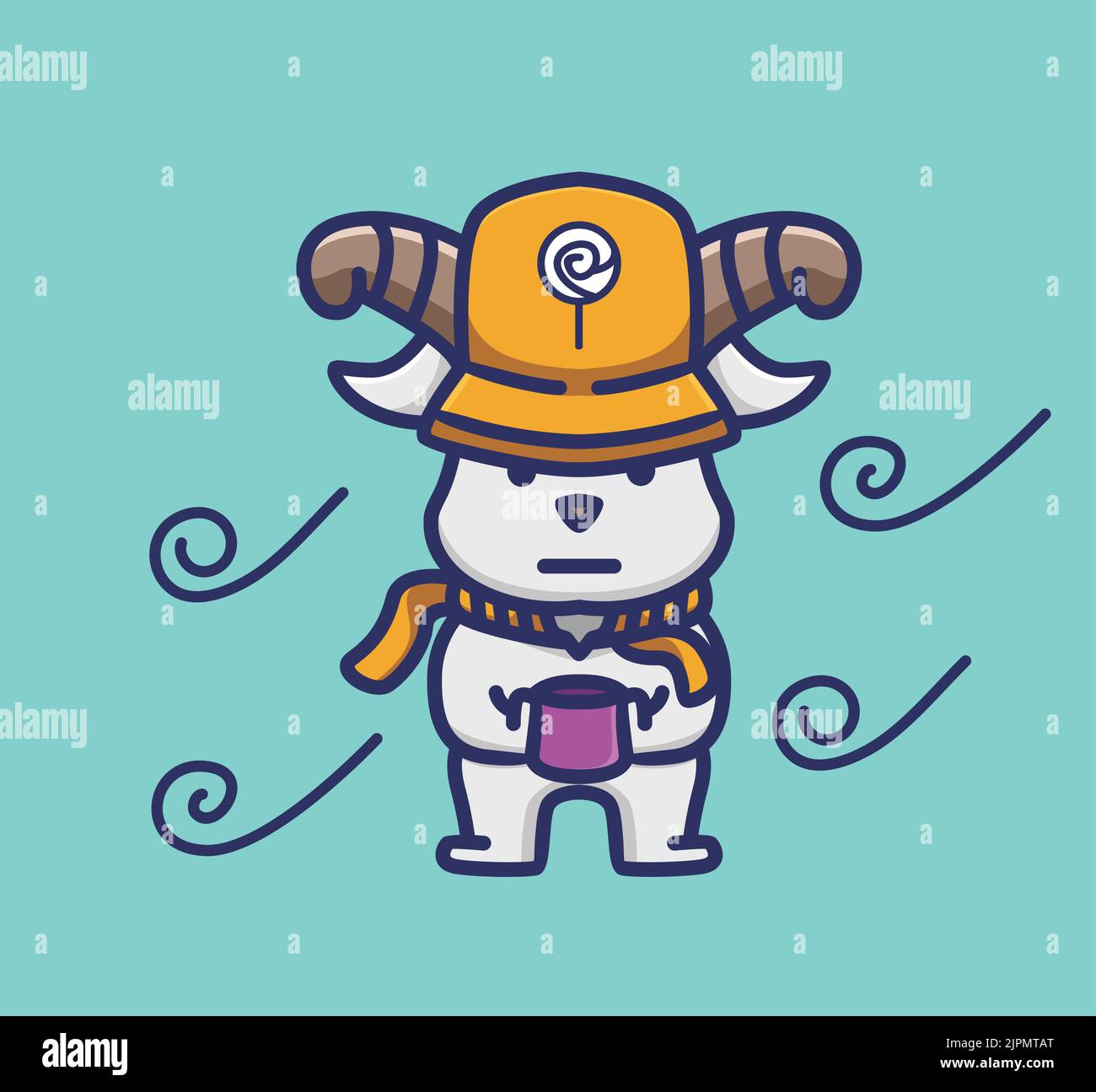 carino capra inverno in possesso di una tazza di caffè. animale cartone animato isolato stile piatto vettore illustrazione Illustrazione Vettoriale