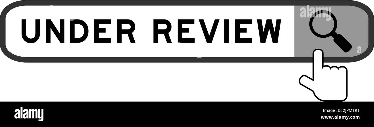 Banner di ricerca in parola in revisione con l'icona della lente di ingrandimento su sfondo bianco Illustrazione Vettoriale