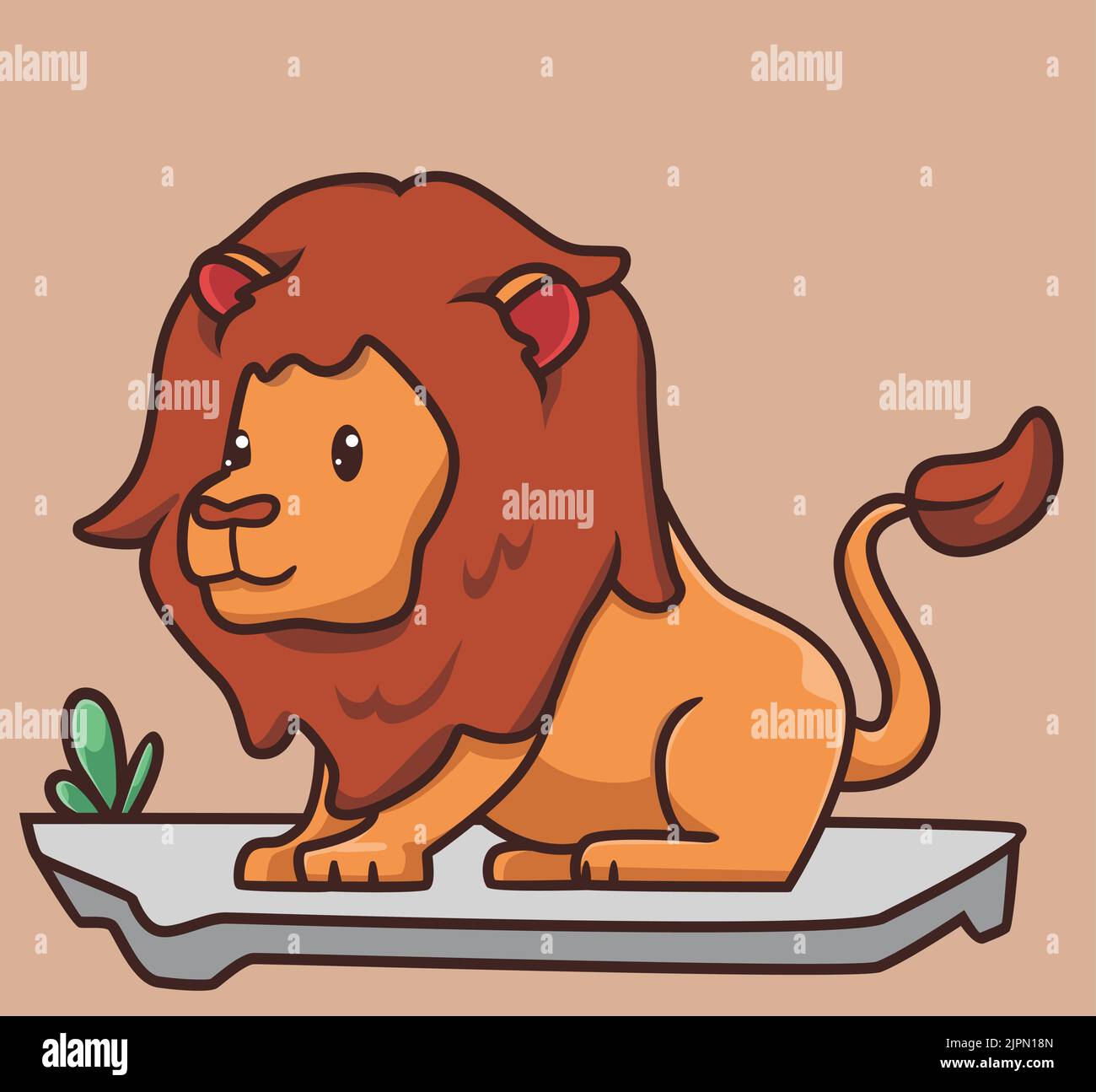 Carino leone seduto a terra. Cartone animato animale natura concetto isolato illustrazione. Modello piatto adatto per Sticker Icon Design Premium Logo Vector. Illustrazione Vettoriale