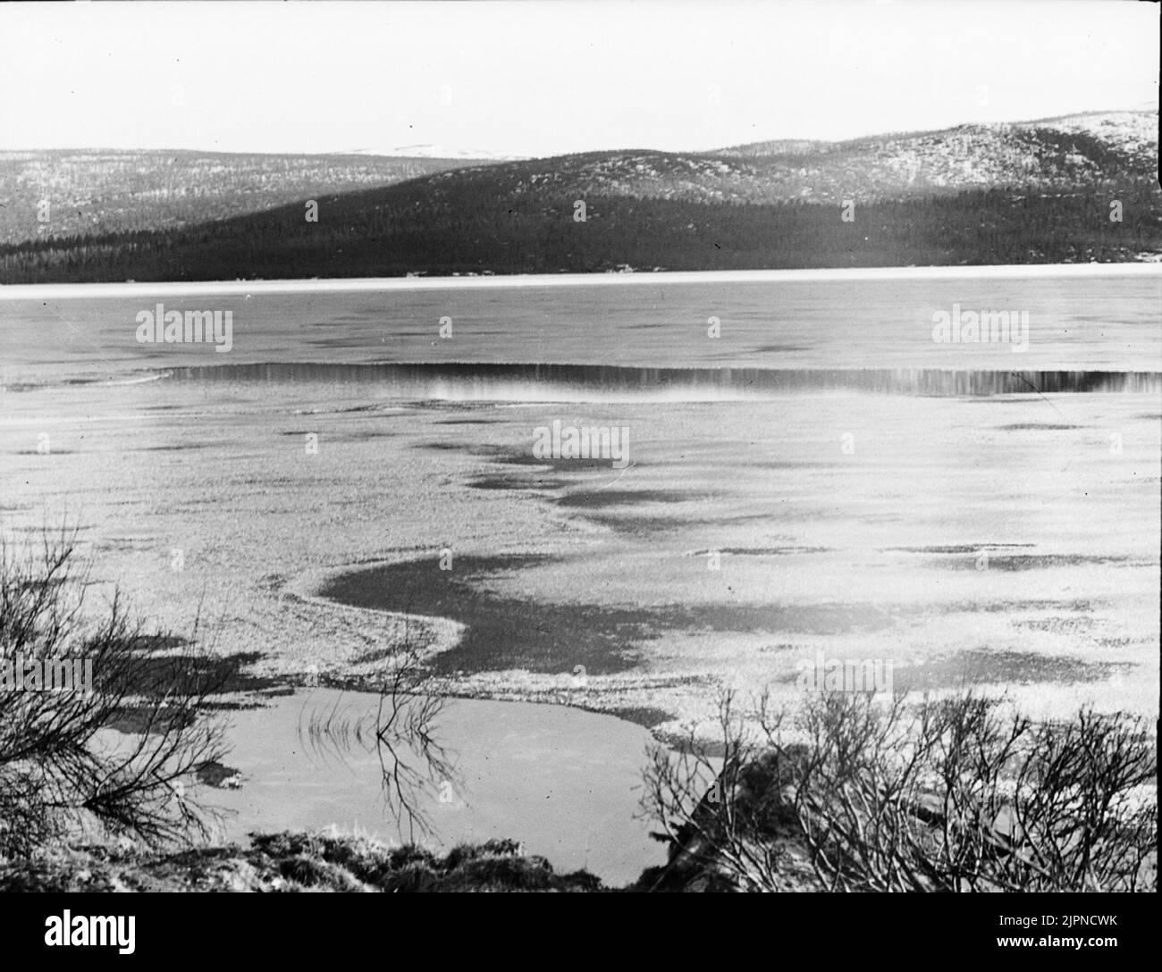 Soggiorno di aquile re, vista sul lago e le montagne dal nido d'aquila Bo AV kungsörn, utsikt över sjö och fjäll från örnboet Foto Stock