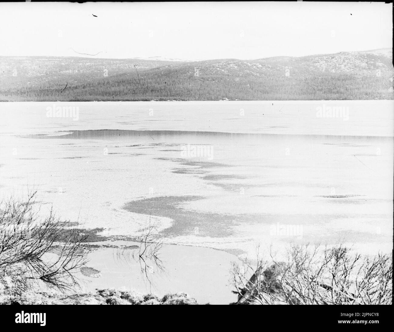 Soggiorno di aquile re, vista sul lago e le montagne dal nido d'aquila Bo AV kungsörn, utsikt över sjö och fjäll från örnboet Foto Stock