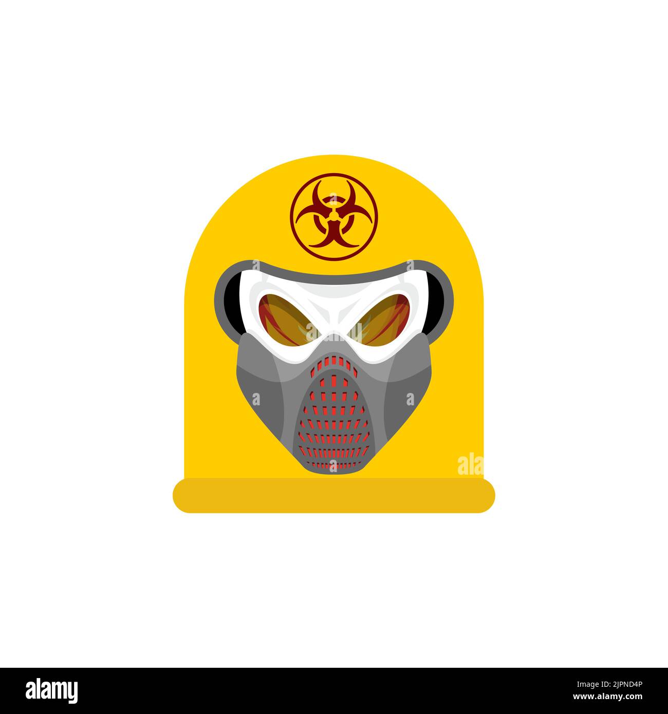 Cranio a rischio biologico nella maschera. Cranio in casco di protezione chimica. Segno post apocalisse. Icona apocalittica Illustrazione Vettoriale