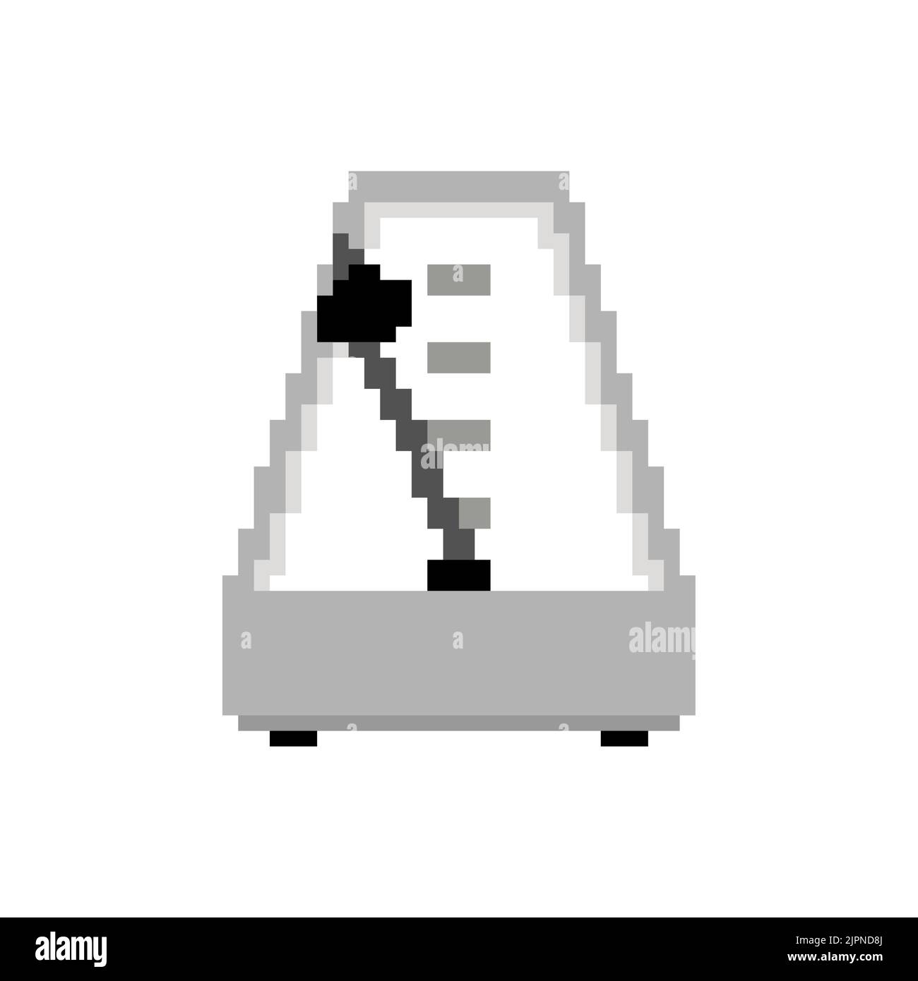 Metronomo pixel art. Dispositivo a 8 bit che segna brevi intervalli di tempo con battiti pari. Illustrazione Vettoriale