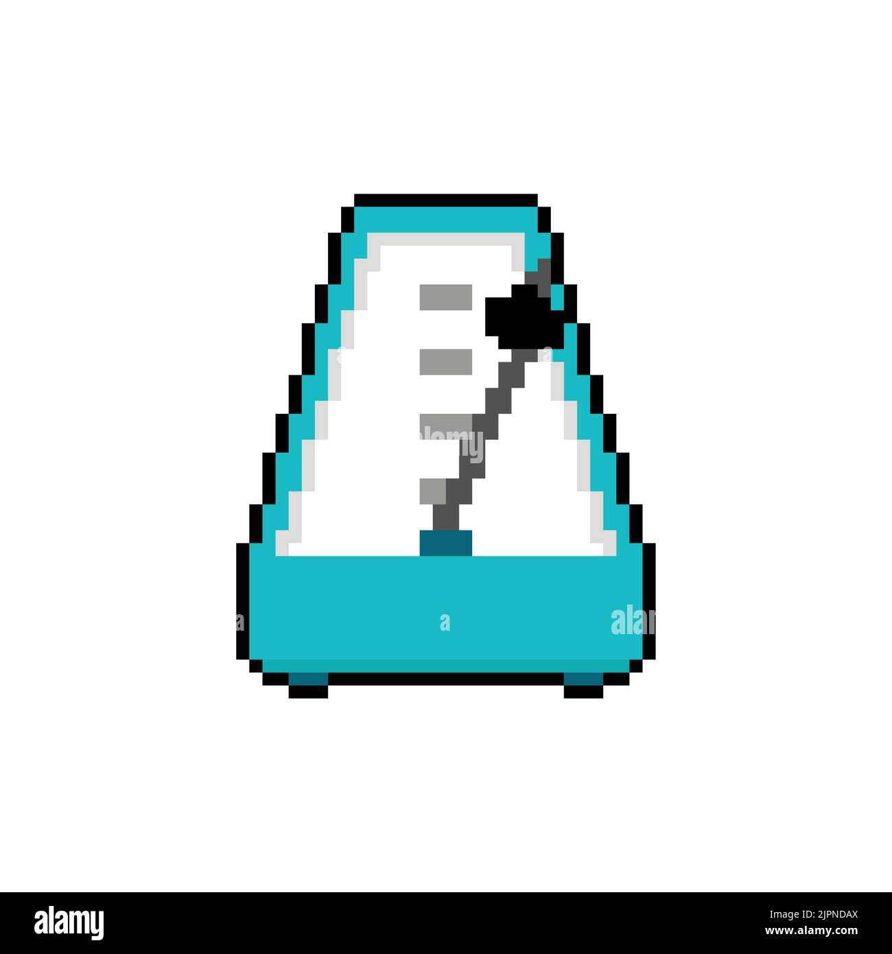Metronomo pixel art. Dispositivo a 8 bit che segna brevi intervalli di tempo con battiti pari. Illustrazione Vettoriale