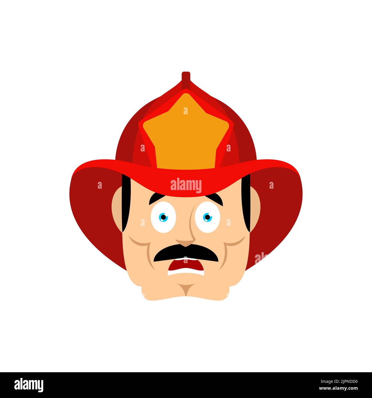 Il pompiere ha spaventato OMG. Pompiere Oh mio Dio emoji. Uomo spaventato Illustrazione Vettoriale
