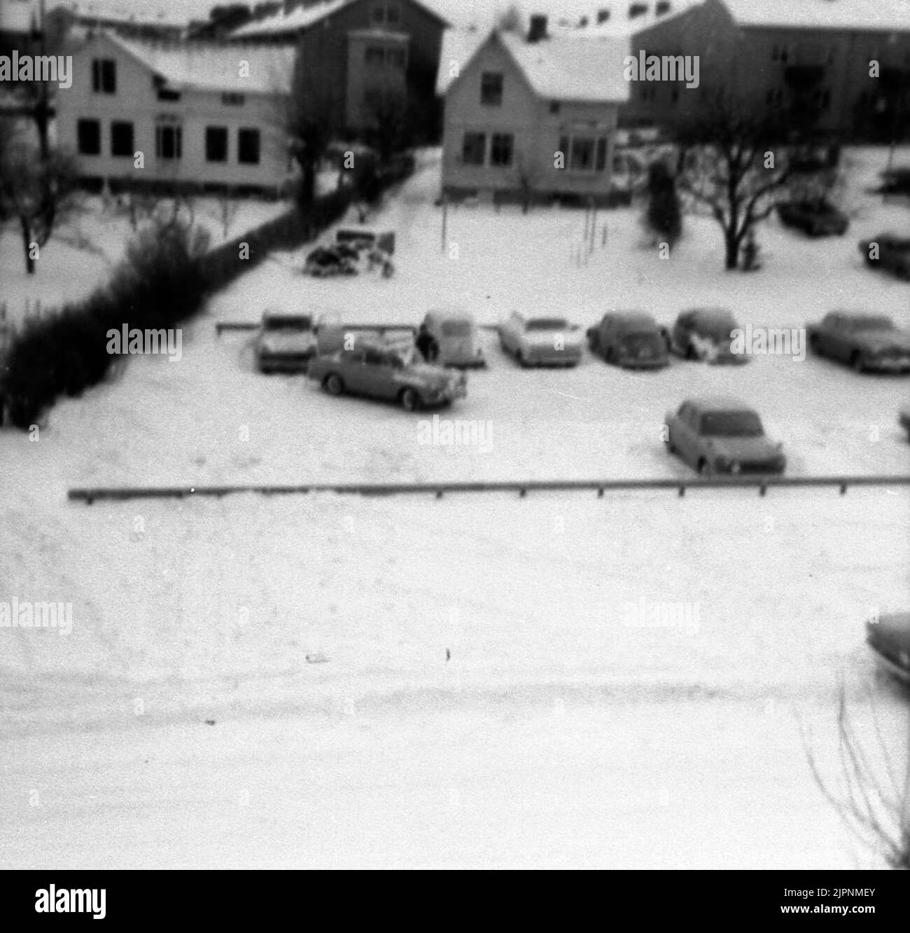Vista sul parcheggio. Utsikt över parkeringen. Foto Stock