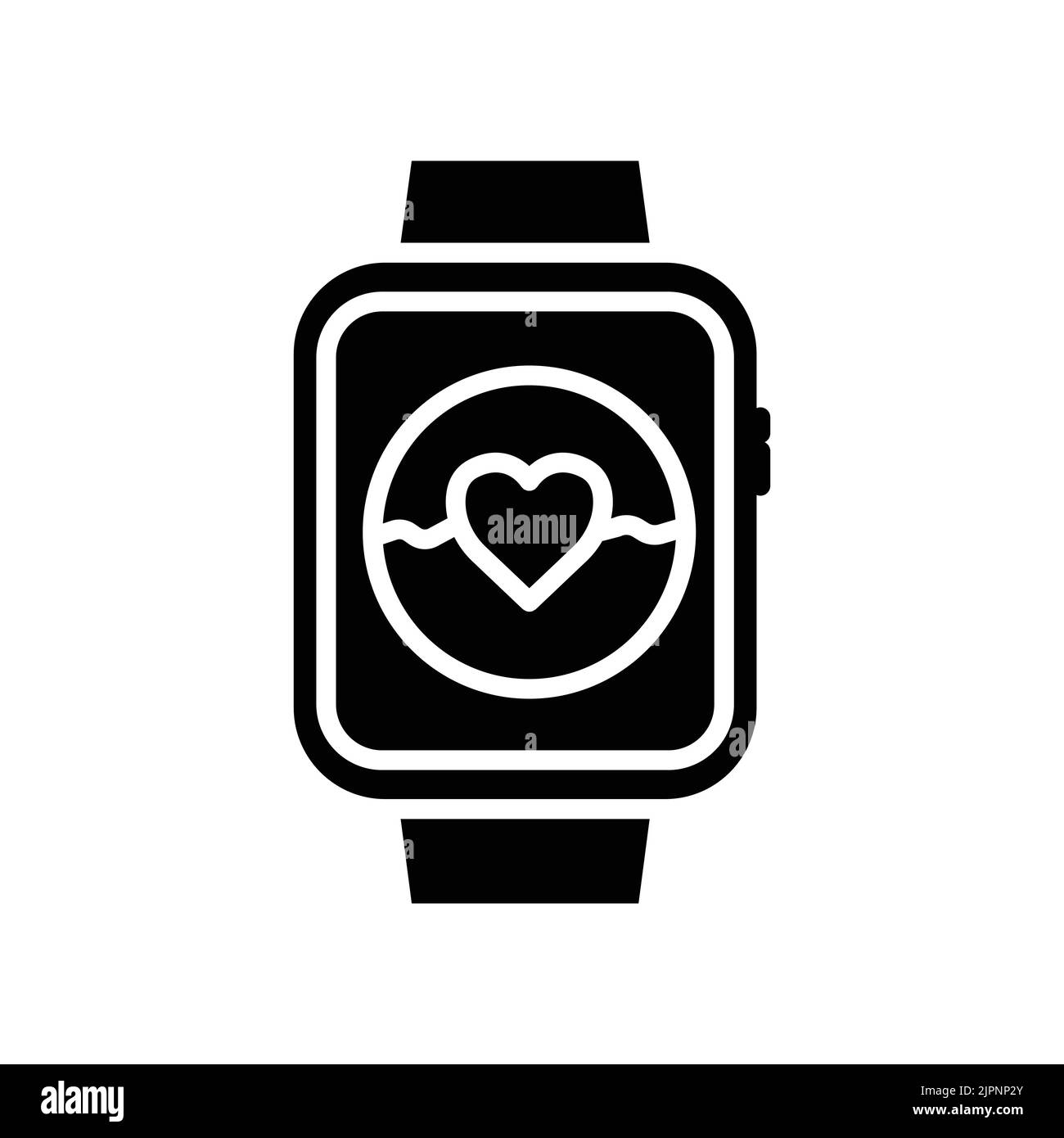 Icona dell'orologio intelligente con cuore. Icona relativa alla tecnologia, dispositivo intelligente. Stile icona glifo, solido. Design semplice modificabile Illustrazione Vettoriale