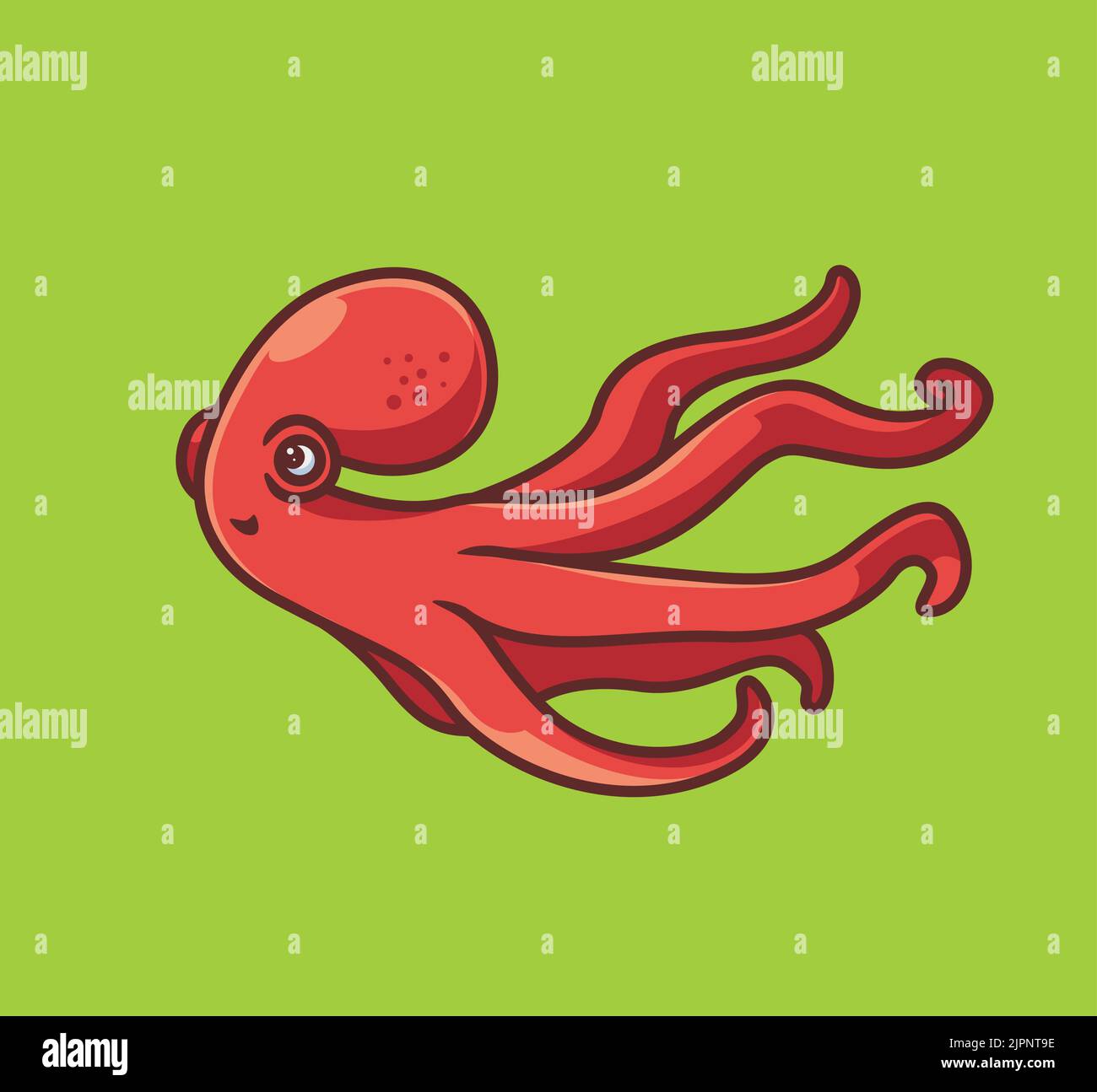 carino rosso polpo rum lontano. isolato cartone animato animale natura illustrazione. Adesivo piatto icona Design Premium Logo Vector. Personaggio mascotte Illustrazione Vettoriale