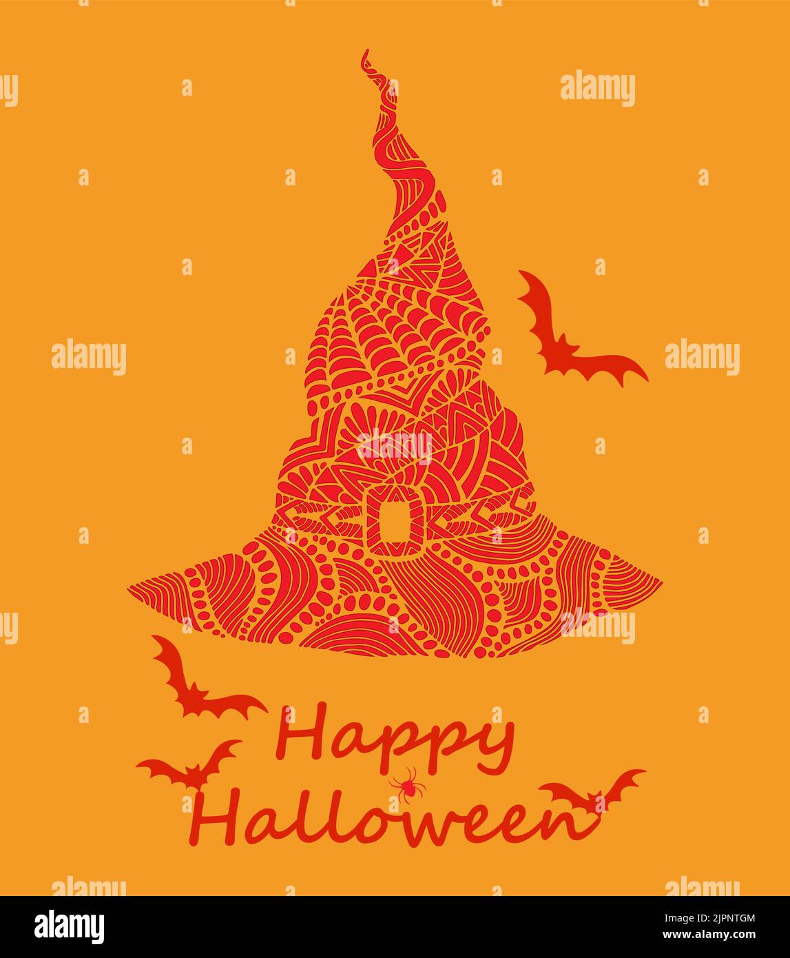 Cappello di strega per Halloween felice. Cartone animato divertente stile doodle, pazzo Halloween. Vector ottobre vacanza cappello strega. Illustrazione Vettoriale