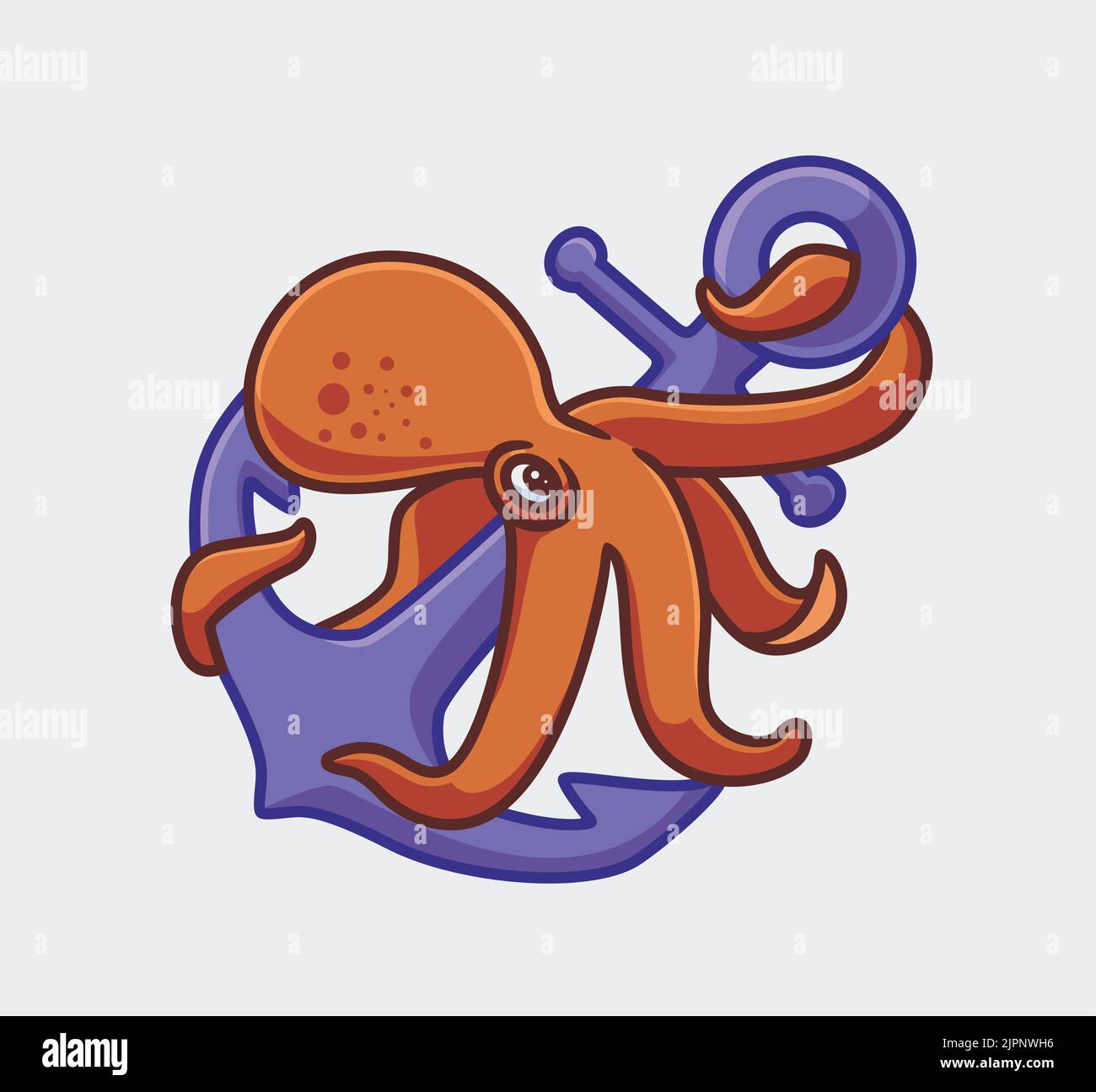 carino polpo che abbraccia l'ancora gigante. isolato cartone animato illustrazione animale. Adesivo piatto icona Design Premium Logo Vector. Personaggio mascotte Illustrazione Vettoriale
