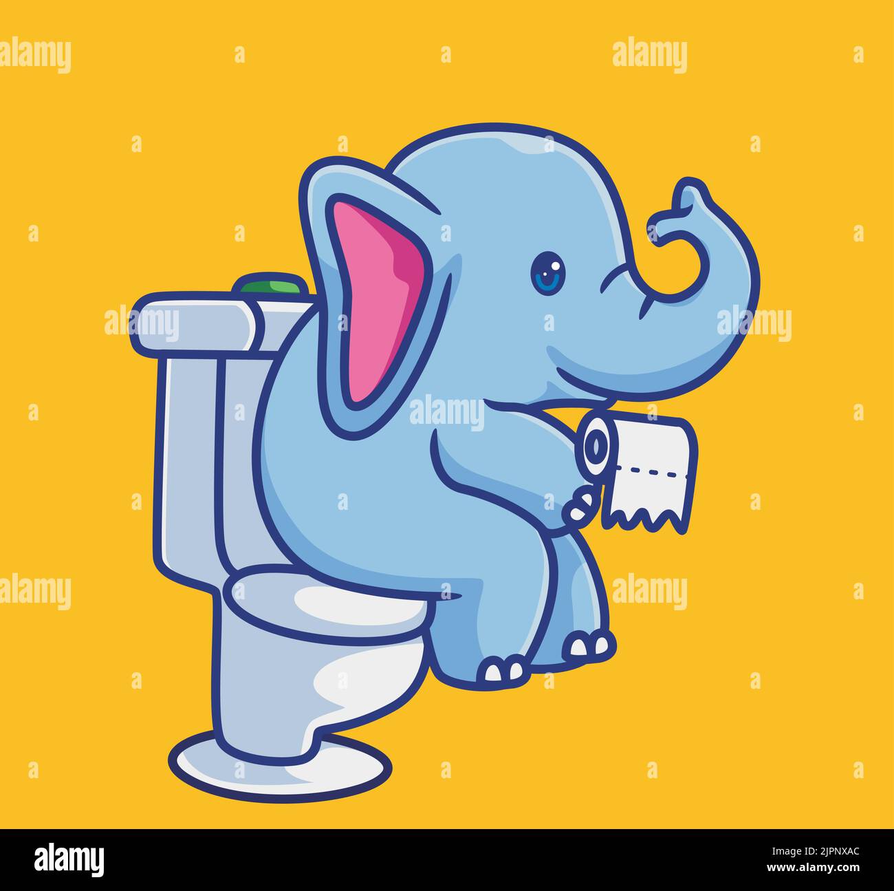 carino elefante utilizzando carta igienica. isolato cartone animato illustrazione animale. Adesivo piatto icona Design Premium Logo Vector. Personaggio mascotte Illustrazione Vettoriale