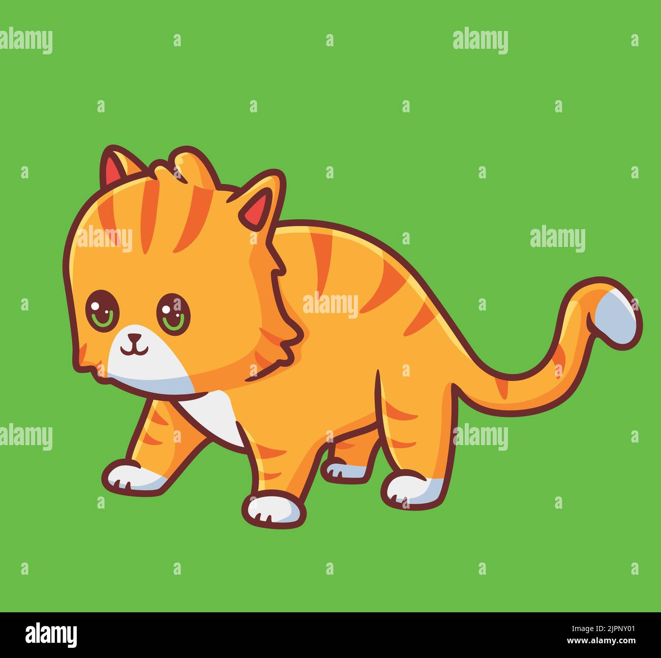 carino gatto inattivo per l'osservazione. isolato cartone animato illustrazione animale. Adesivo piatto icona Design Premium Logo Vector. Personaggio mascotte Illustrazione Vettoriale