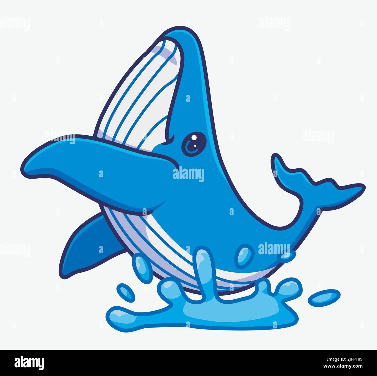 carino balena blu che salta dall'acqua. isolato cartone animato illustrazione animale. Adesivo piatto icona Design Premium Logo Vector. Personaggio mascotte Illustrazione Vettoriale