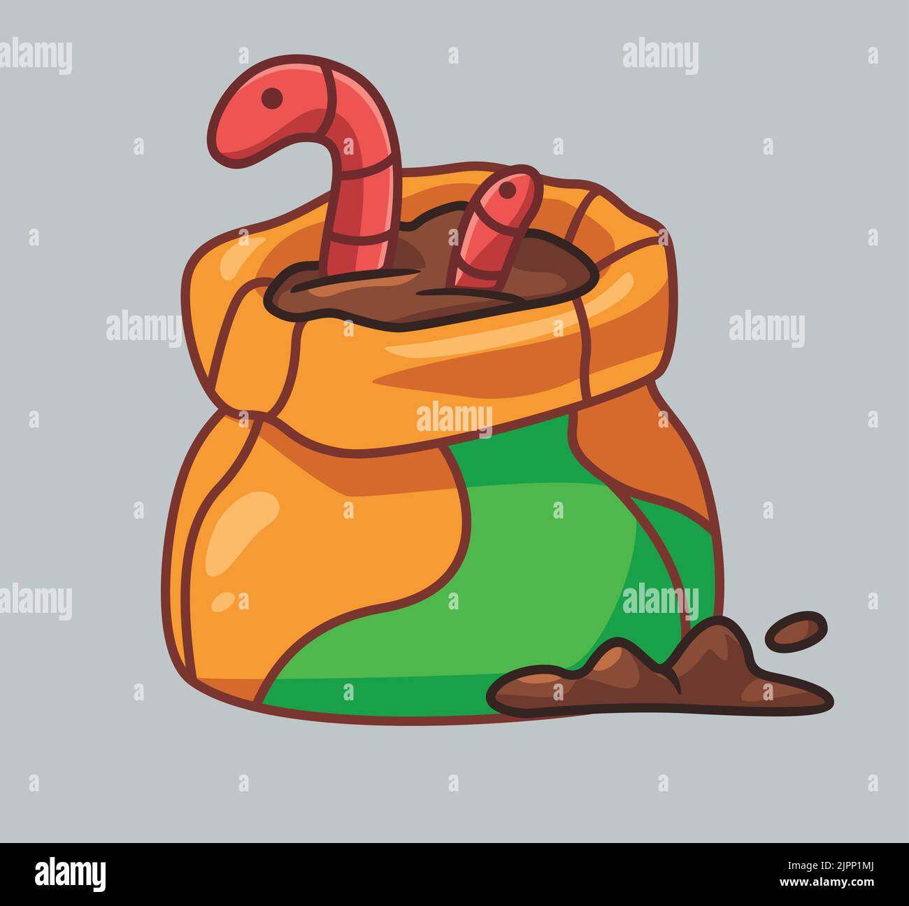 verme carino sul sacco di rifiuti per compost. isolato cartone animato animale illustrazione. Adesivo piatto icona Design Premium Logo Vector. Personaggio mascotte Illustrazione Vettoriale