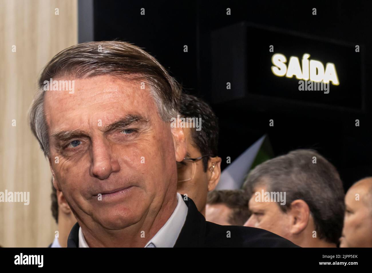 San Paolo, Brasile, 09 agosto 2022. Jair Messias Bolsonaro, Presidente brasiliano in conferenza stampa. Foto Stock