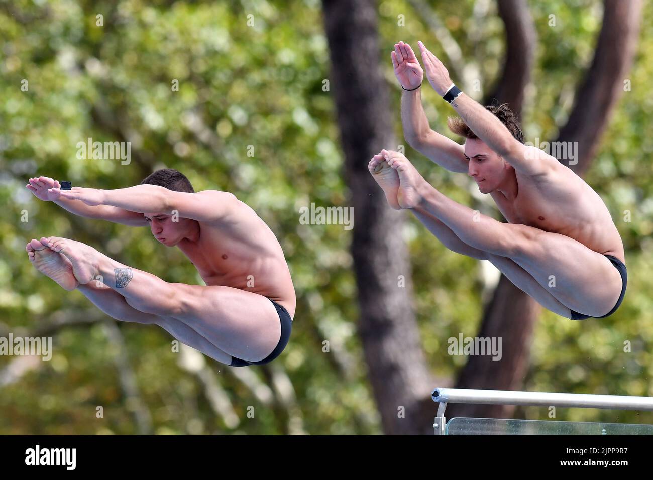 Roma, . 19th ago, 2022. Nikolaos Molvalis, Athanasios Tsirikos durante i Campionati europei di nuoto Roma 2022. Roma 19th Agosto 2022 Photographer01 Credit: Agenzia indipendente per le foto/Alamy Live News Foto Stock