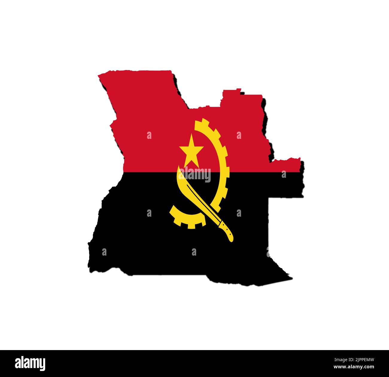 Silhouette della mappa dell'Angola con la sua bandiera Foto Stock