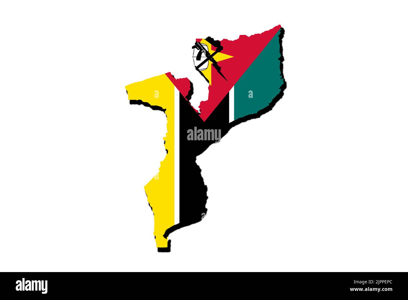 Silhouette della mappa del Mozambico con la sua bandiera Foto Stock