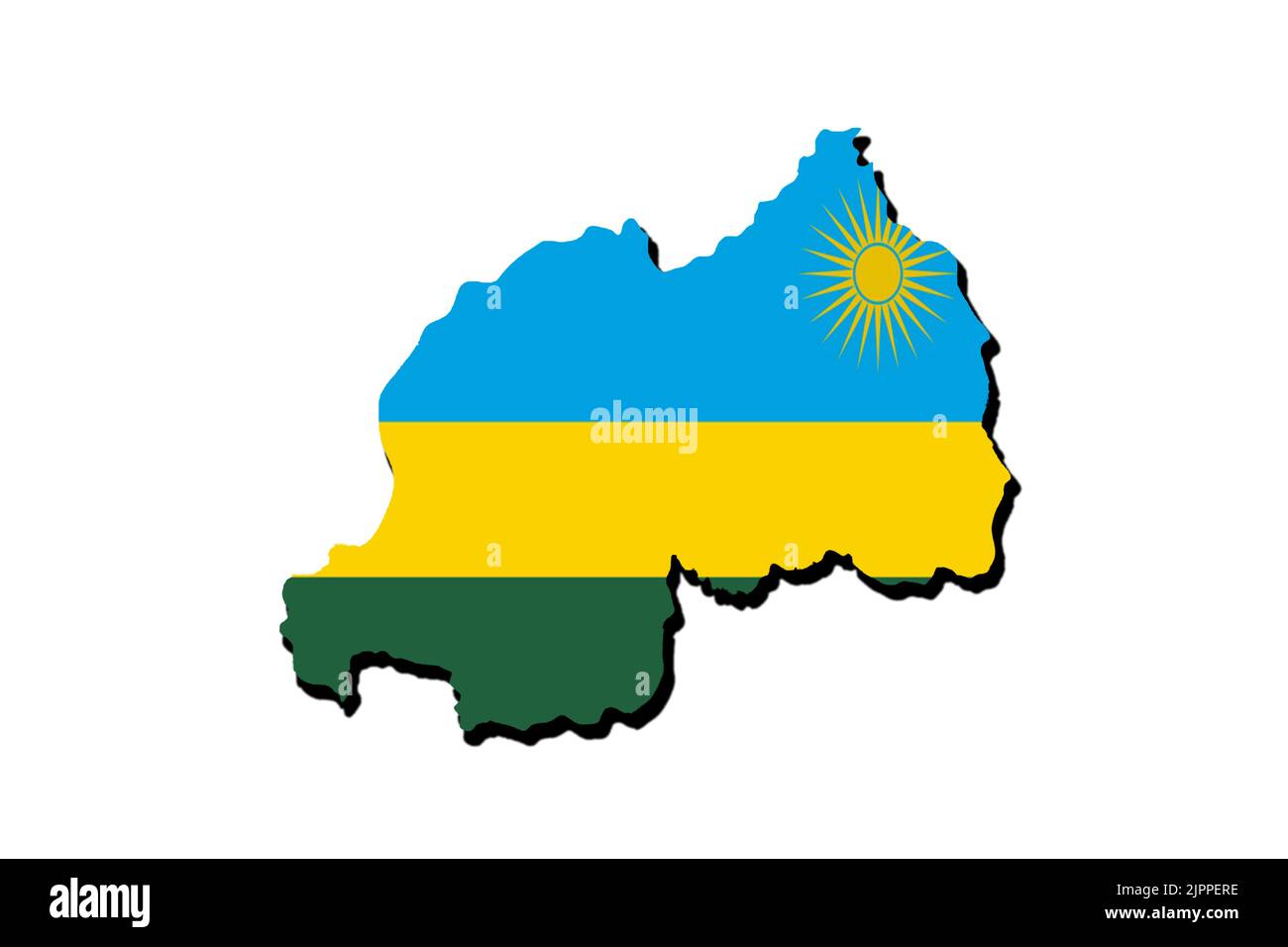 Silhouette della mappa del Ruanda con la sua bandiera Foto Stock