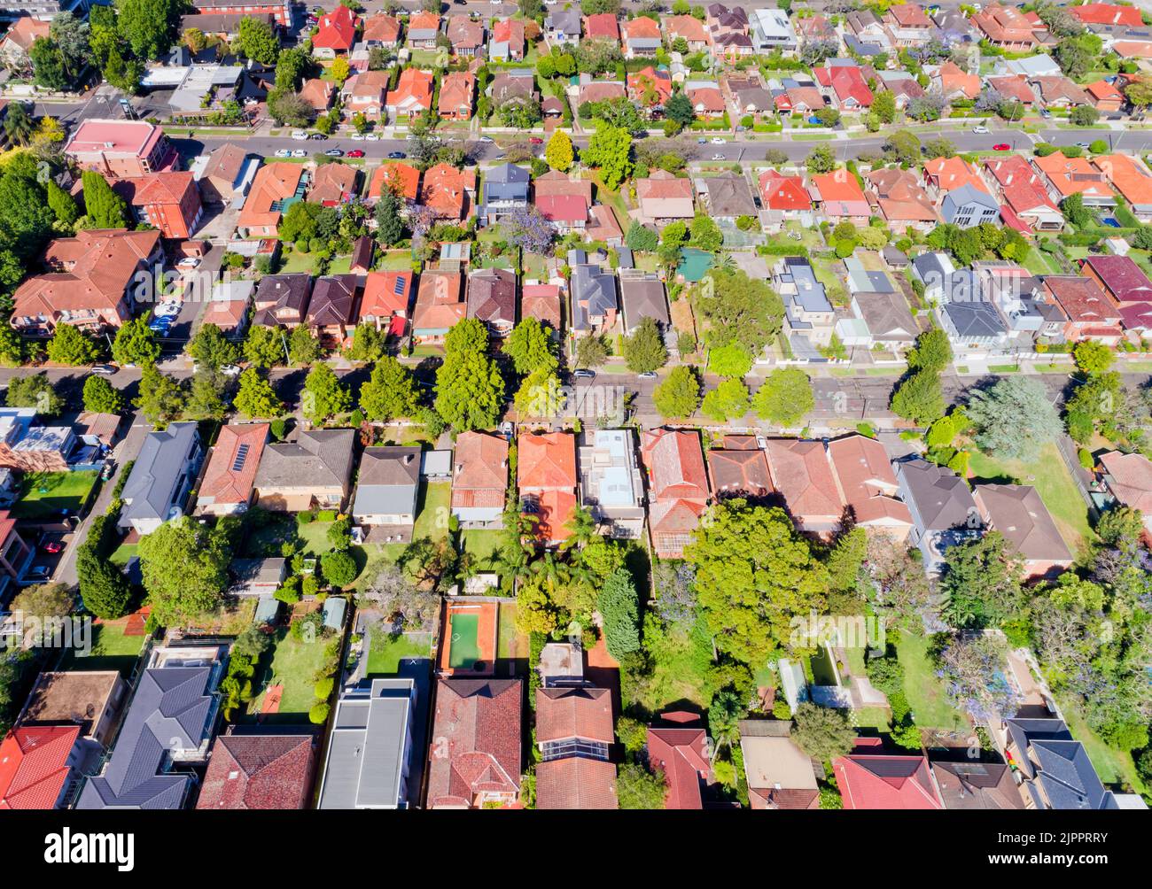 Locali residenziali casa indipendente abitazioni in tranquille strade di Chatswood sobborgo sulla Sydney Lower North Shore - vista aerea. Foto Stock