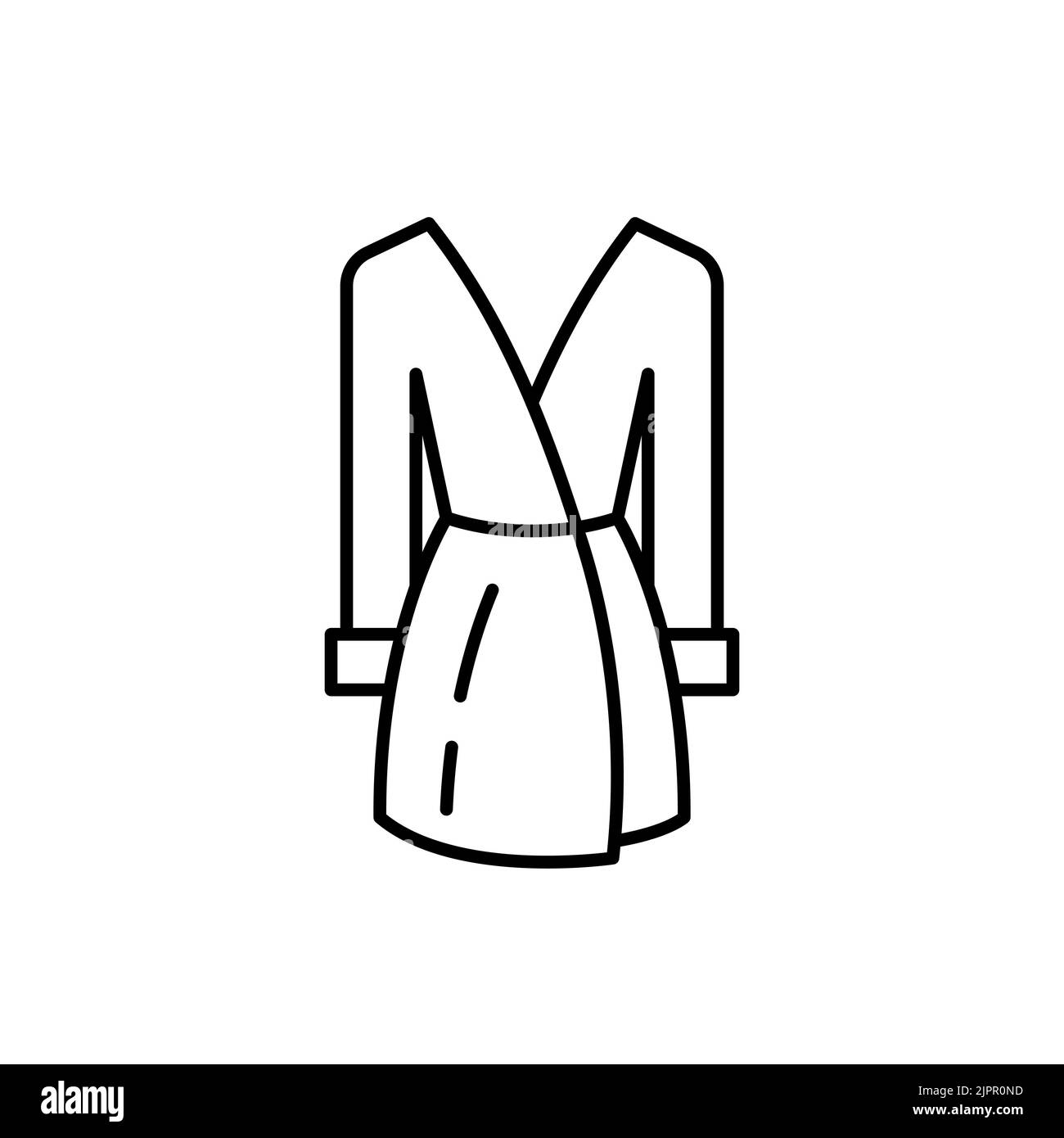 Contorno vettoriale abito ladys dopo bagno icona. EPS 10.. Abbigliamento per la casa per le donne.. Simbolo del vestiolo della donna.. Segno di kimono di seta... Isolato su sfondo bianco. Foto Stock