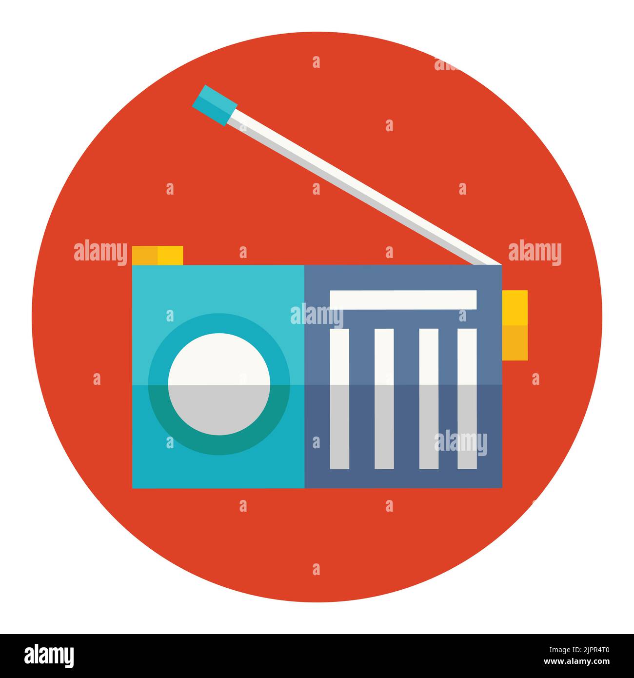 Icona radio. Autoradio retro FM con antenna. Icona ricevitore precedente. Icona piatta in cerchio isolata su sfondo bianco. Icona vettore Illustrazione Vettoriale