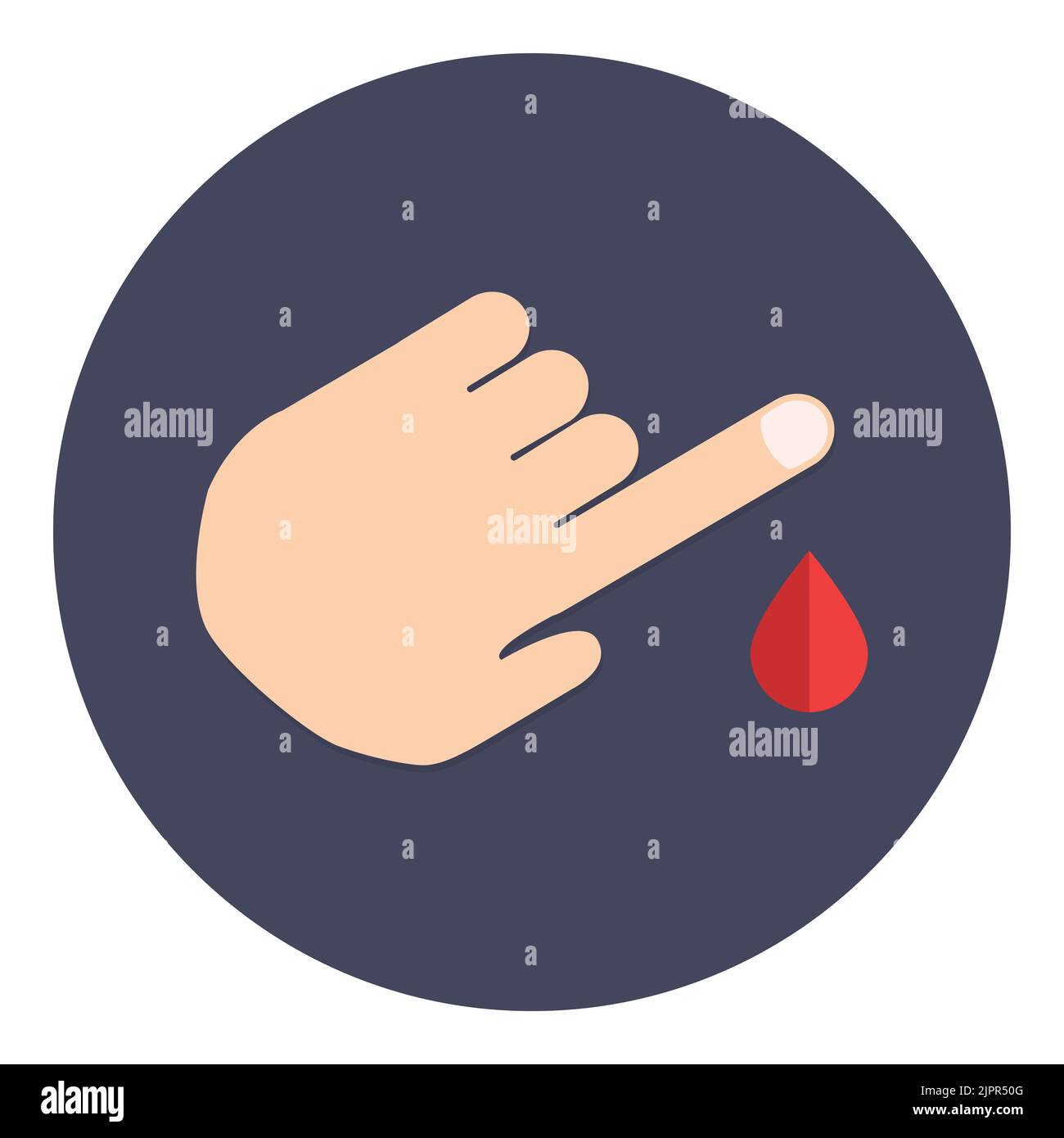 Sangue dall'icona del dito. Design del logo per l'analisi del sangue. Isolato su sfondo bianco. Elemento infografico medico. Concetto di icona piatta per l'analisi del sangue. VECTO Illustrazione Vettoriale