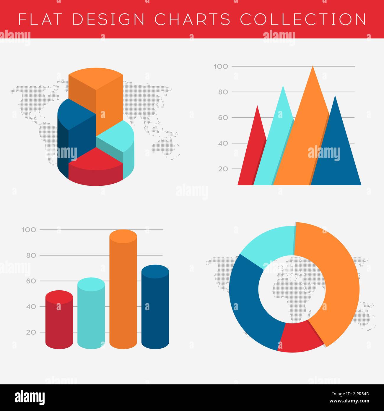 Grafici, grafici elementi di disegno piani vettoriali. 3d elementi infografici pie per le statistiche finanziarie aziendali. Illustrazione vettoriale Illustrazione Vettoriale