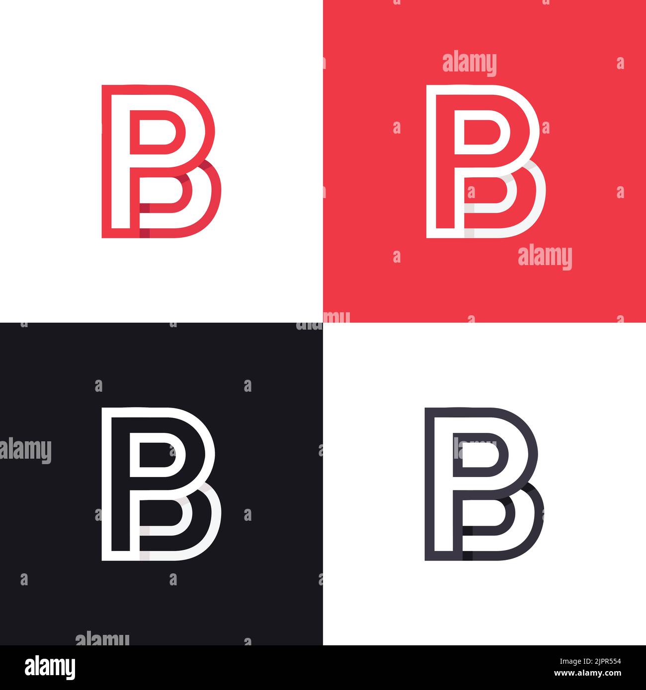 Modello con logo BP line letter. Simbolo lineare geometrico delle lettere P e B. Simbolo grafico dell'alfabeto per l'identità aziendale. Logo creativo Illustrazione Vettoriale