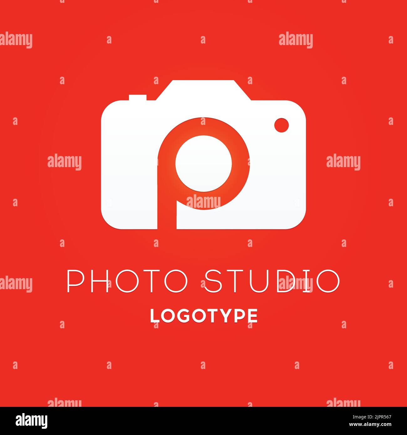 Modello di design del logo fotografico. Logo creativo per studio fotografico con lettera P all'interno. Fotografa il simbolo dell'identità aziendale creativa Illustrazione Vettoriale