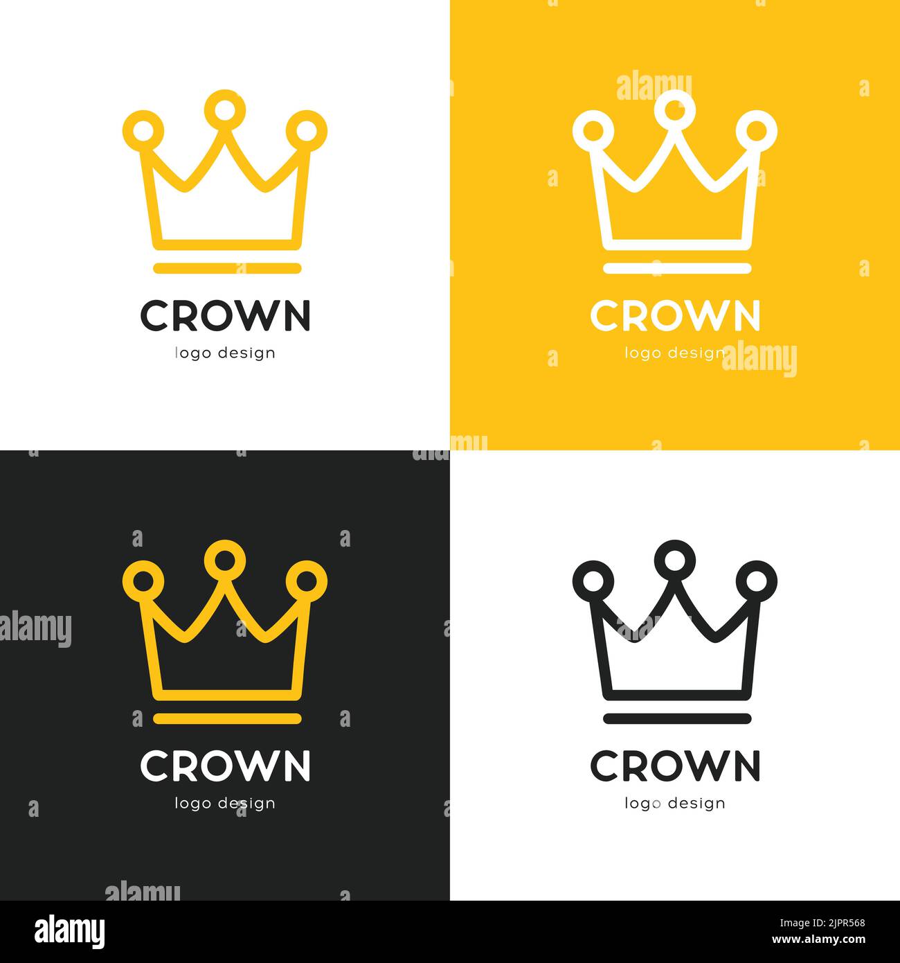 Modello con logo Crown Line. Semplice design a corona lineare. Bellezza carino premium Queen concetto di logo. Design Royal Luxury con un letto king size. Elemento vettore Illustrazione Vettoriale