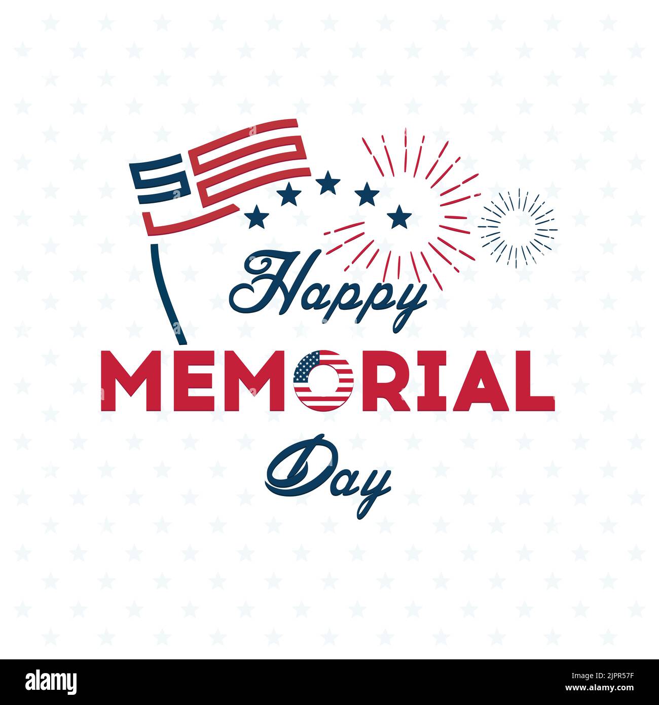 Sfondo del Memorial Day degli Stati Uniti. Concetto di Happy Memorial Day. Poster della celebrazione del National Memorial Day. Bandiera USA e fuochi d'artificio. Sfondo vettoriale Illustrazione Vettoriale