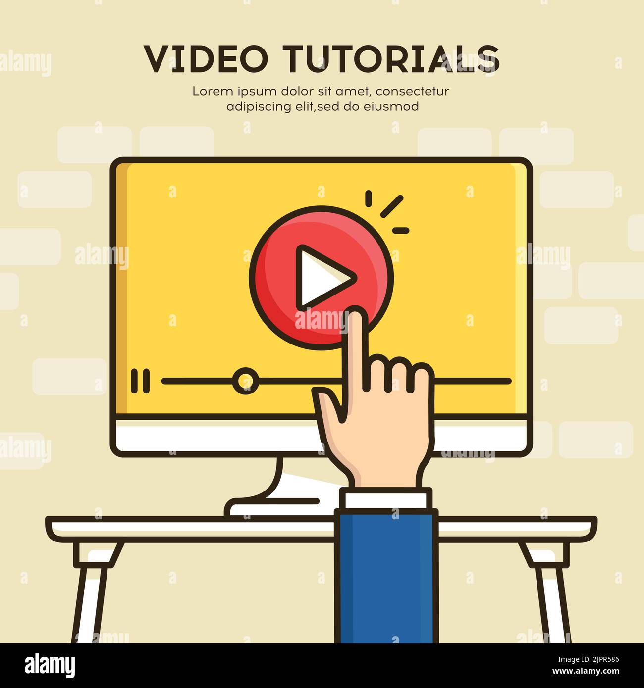 Informazioni sull'icona dei tutorial video. Studi e conoscenze di base, formazione a distanza e crescita della conoscenza. Icona della videoconferenza e del webinar Illustrazione Vettoriale