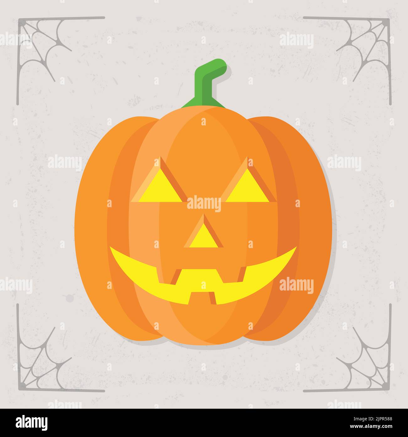Icona di zucca incandescente. Zucca arancione con sorriso. Illustrazione di Halloween isolata su sfondo grigio stilizzato. Illustrazione vettoriale Illustrazione Vettoriale