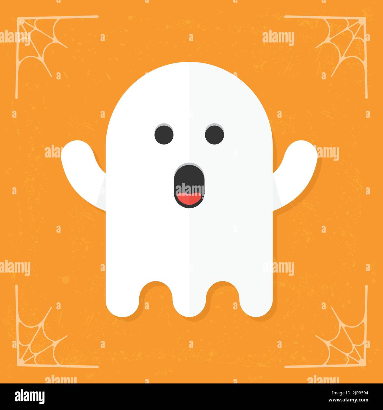 Icona fantasma. Carino fantasma cartone animato bianco. Illustrazione di Halloween isolata su sfondo arancione stilizzato. Illustrazione vettoriale Illustrazione Vettoriale